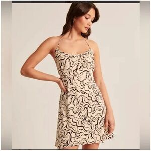 NEW Abercrombie & Fitch brown/cream abstract print mini dress halter backless